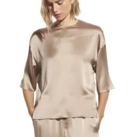 Vince Tops - Vince Satin Short Sleeve Tee in Taupe Size Small NWT